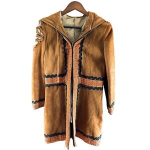 Vintage 70s Long Suede Jacket - Flower Power!